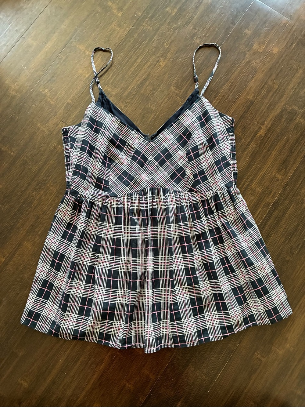 Lined! Club Monaco Navy Blue, White & Pink Spaghetti Strap Top, Sz XS/TP